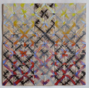 Titel: “Net i flet 1, 2009”, malet papir. Dimensioner: 40 cm x 40 cm.  