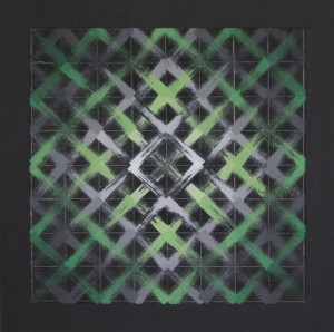 Titel: “Netværk i sort 4, 2009”, malet papir. Dimensioner: 40 cm x 40 cm.